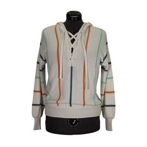 Roxy Bay of Rainbows Knit Hoodie Sweater Women’s Size Small Lace-Up V-Neck
